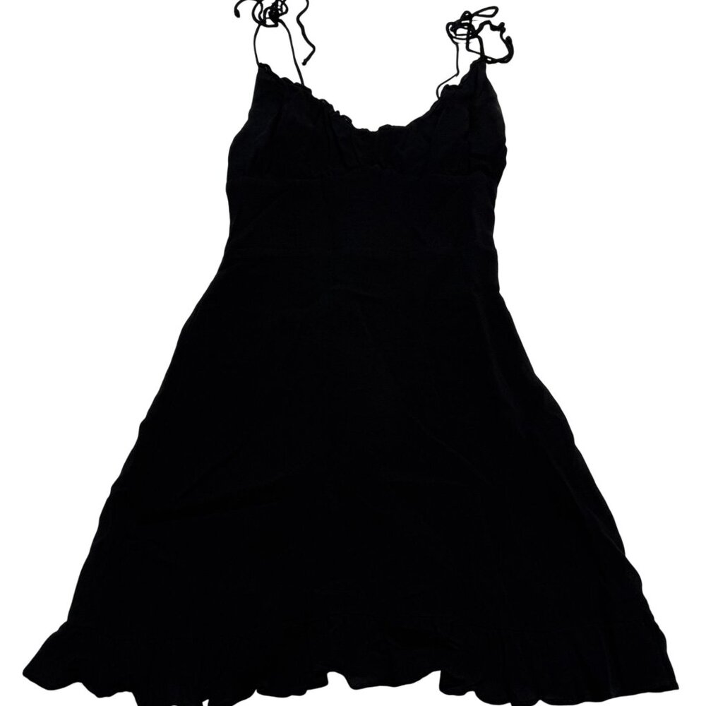Reformation Black Smocked Ruffle Trim Tie Shoulder Mini Dress Women's 6 - Picture 1 of 5